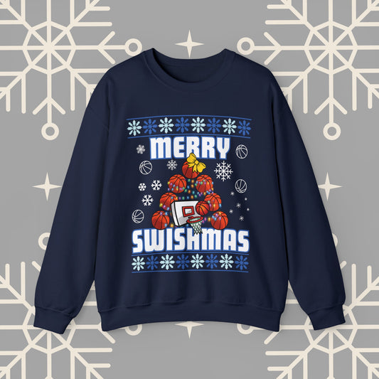 Merry Swishmas Sweatshirt, Basketball Ugly Christmas , Christmas Basketball Sweatshirt, Sports Holiday Jumper, Gifts for Men