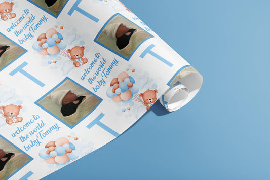 Personalised New Baby Gift Wrap, Wrapping Paper, Photos, Your Name, Customised, Wedding, Party, Paper, Your Age, Birthday, Recycle, Eco