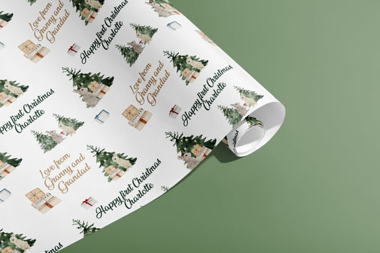 Personalised 1st Christmas Wrapping Paper, Gift Wrap, Customised, New Born, New Baby, Baby Shower, Celebration, Boy, Blue, Paper, Festive