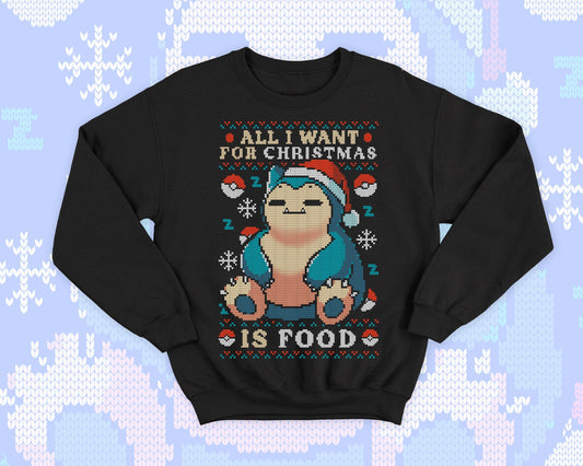 Cute gamer Ugly Christmas - Hungry and Kawaii sweatshirt gift - video game monster - All I want for Christmas is Food - Eat Sleep
