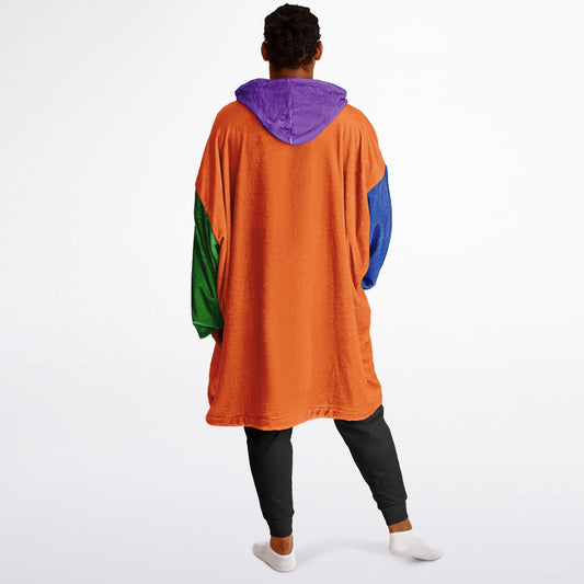 Customized 80's Retro Color Block Snuggle Hoodie or Blanket Hoodie, Wearable Blankets for Keeping Warm In Winter, Snuggle Hoodie Blanket