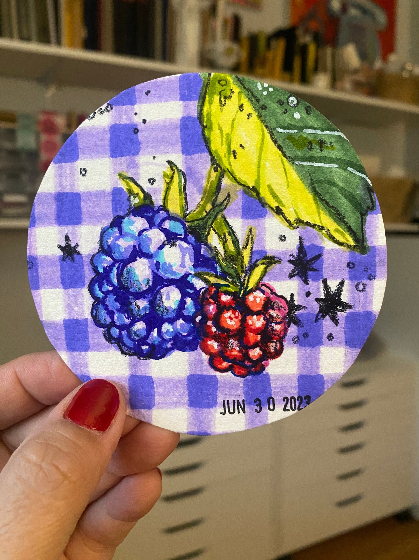 Summer Berries Original Mixed Media Drawing | Round Marker Drawing on Paper