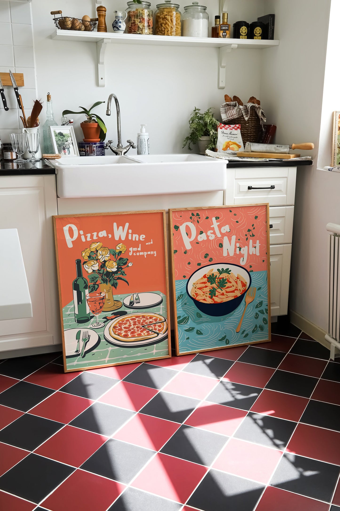 Pizza Wine Print: Retro 90s Kitchen Wall Art