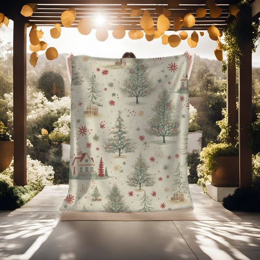 Christmas Throw Blanket Retro Christmas Village Soft Minky Blanket, Christmas Decor for the Living Room, Christmas Bedding Holiday Fleece