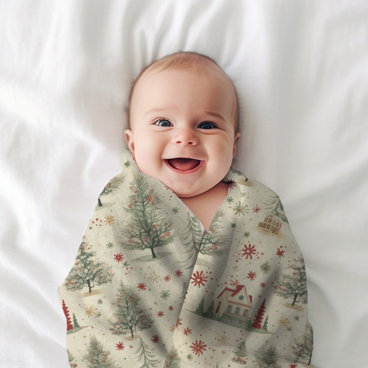 Christmas Throw Blanket Retro Christmas Village Soft Minky Blanket, Christmas Decor for the Living Room, Christmas Bedding Holiday Fleece