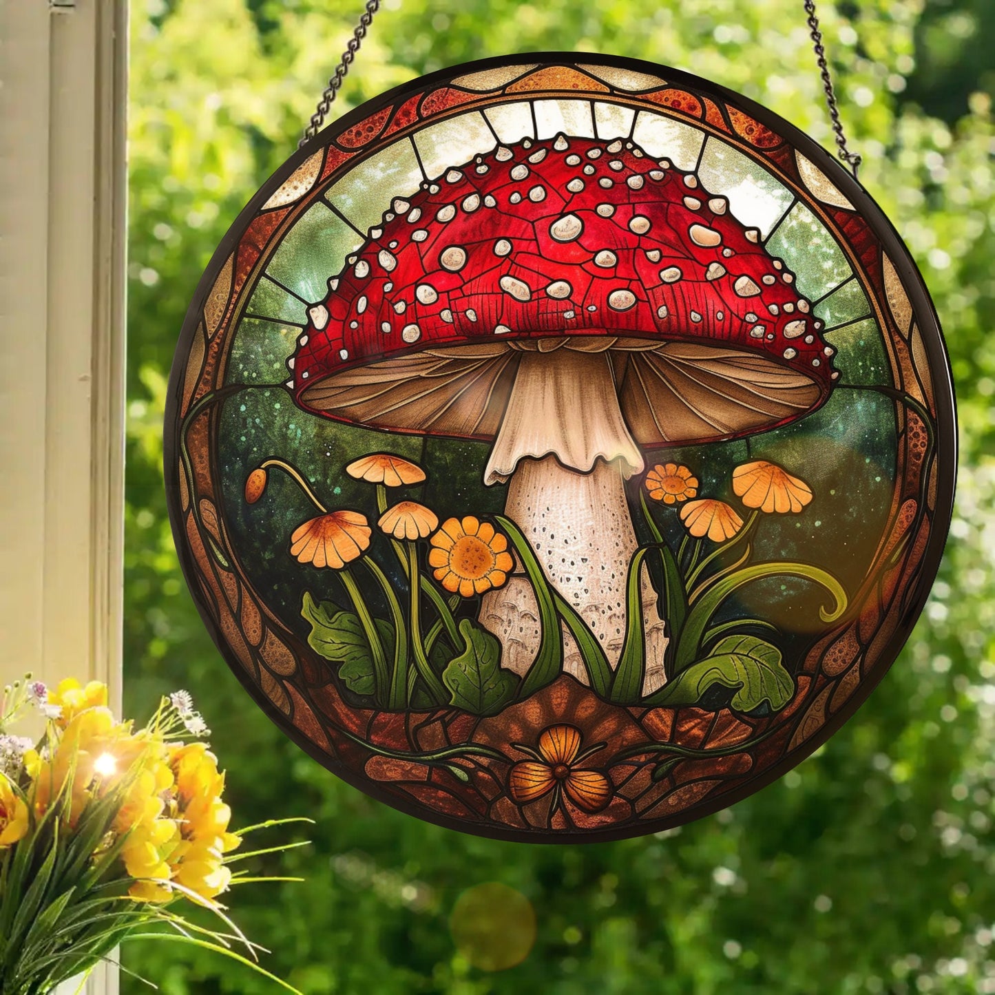 Amanita: Stained Glass Style Window Hanging