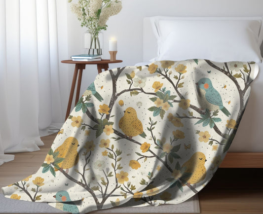 Spring Bird Throw Blanket Bird Watchers Gift for Nature Lovers Blue Yellow Bird Fleece Lap Blanket Mother's Day Gift for Christmas Present