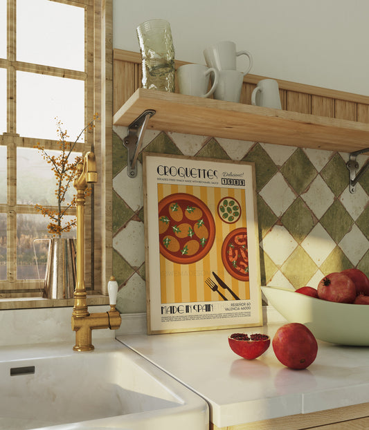Croquettes Print, Kitchen Art, Kitchen Poster, Spain Poster, Kitchen Decor, Food Art, Mid Century Modern