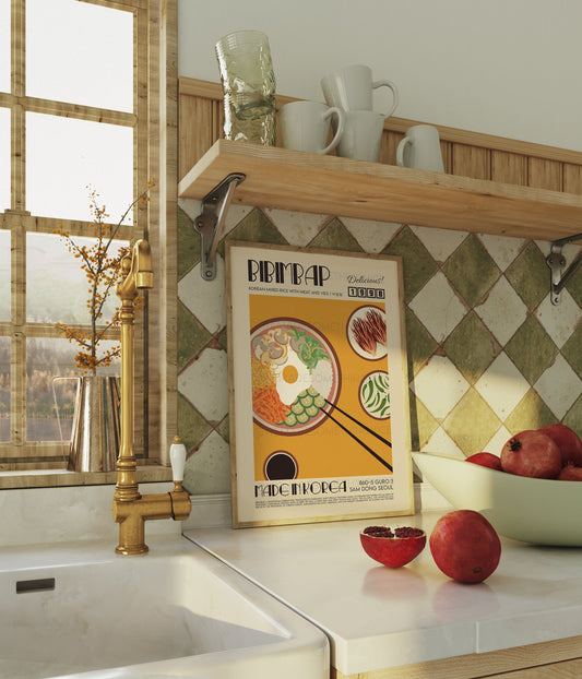 Bibimbap Poster, Kitchen Art, Kitchen Poster, Kitchen Print, Food Print, Modern Kitchen Decor, Japanese, Korean Food, Chef Print, Retro Art