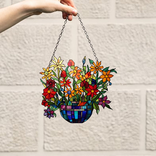Yellow flowers Window Hanging, Flowers Acrylic Window Hanging Art Decoration, Monstera plant Ornament, Gift for her, Housewarming gift