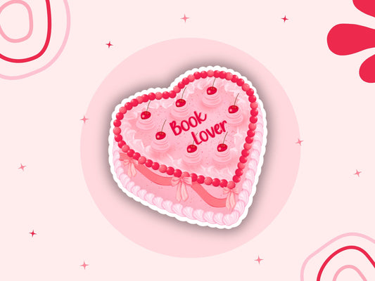 Coquette Heart Cake Sticker for Book Lovers- Kindle Sticker, laptop Stickers, Vintage Cherry Cake, Aesthetic Cake, Cute Vinyl Decal Stickers