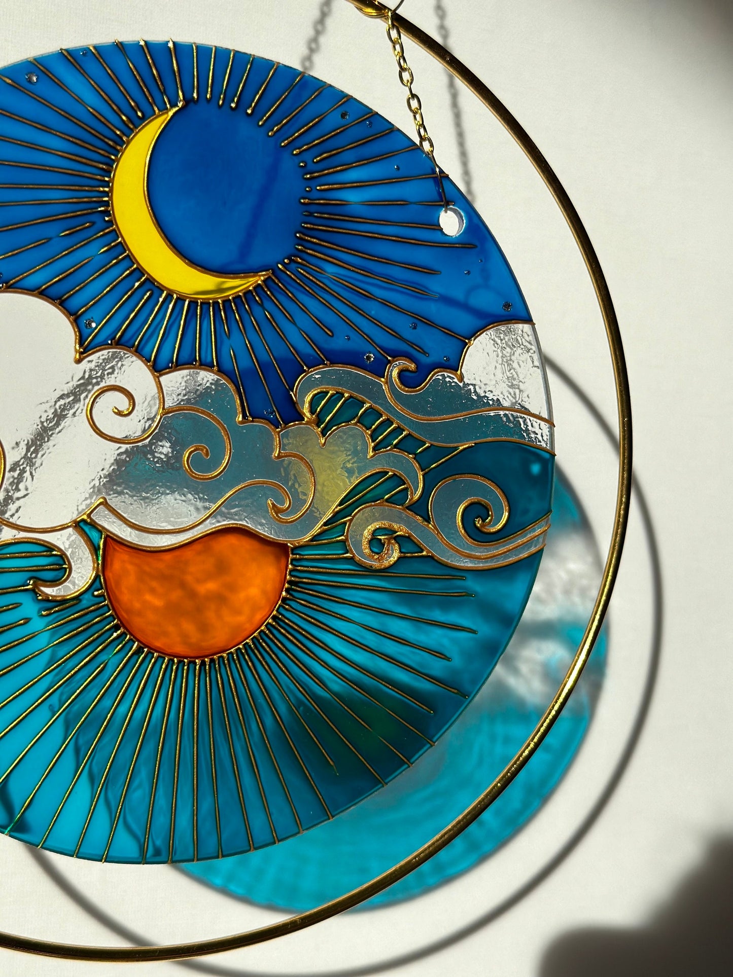 Unique Suncatcher for window Sun Moon Cloud Mothers day gift Aesthetic room decor for every home Stained glass painting