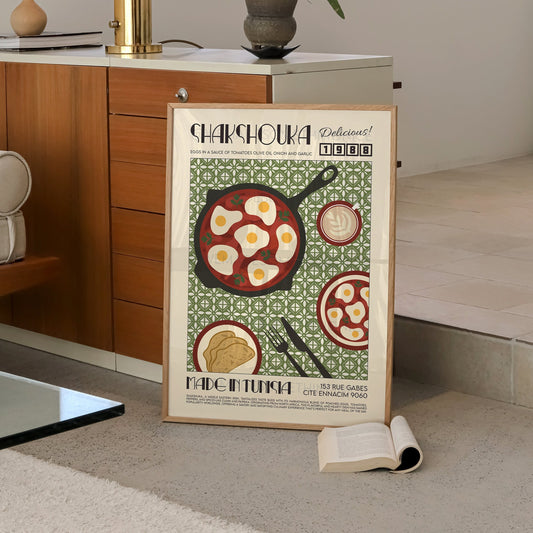 Shakshouka Print, Kitchen Poster, Kitchen Print, Breakfast Poster, Brunch, French Retro, Kitchen Decor, Food Art, Mid Century Modern