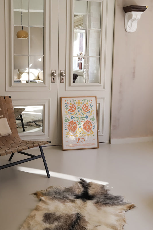 Leo Poster, Horoscope Print, Astrological Wall Art, Tarot, Exhibition Poster, Zodiac Poster, Birthday Present, Boho, Housewarming, Bedroom