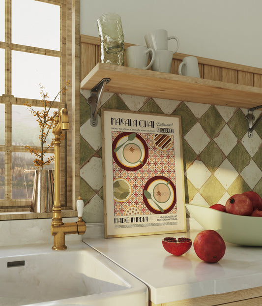 Masala Chai Poster, Kitchen Poster, Kitchen Print, Food Print, Modern Kitchen Decor, Exhibition Poster Retro Wall Art, India Print