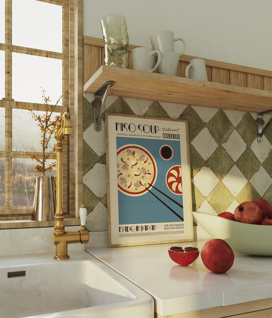 Miso Soup Poster, Asian Food Poster, Modern Kitchen Decor, Illustration, Japanese, Chef Print, Bar Art, Exhibition Poster, Retro Wall Art