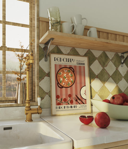 Thai Red Curry Poster, Kitchen Art, Kitchen Poster, Food Print, Food Art, Asian Wall Art, Thailand Art, Retro Wall Art