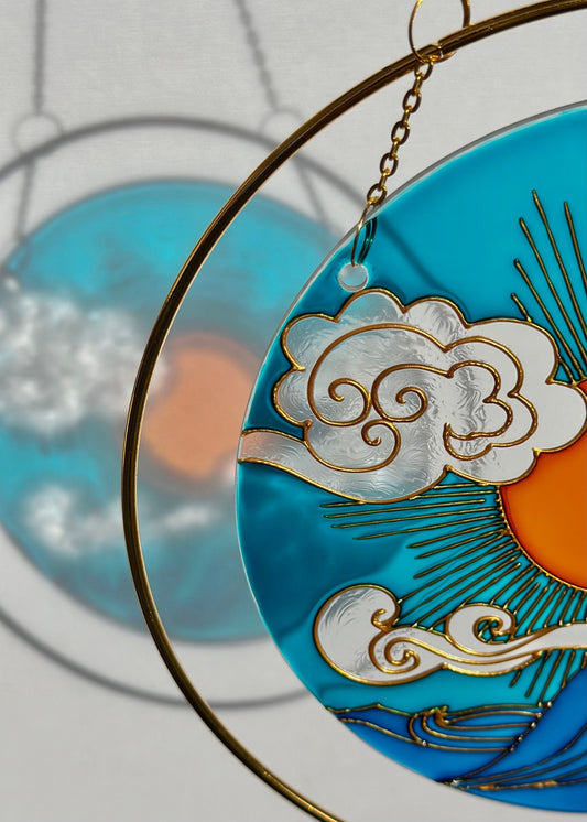 Sentimental gift Suncatcher for window Sea Sun Cloud chime Mothers day Aesthetic room decor Stained glass painting