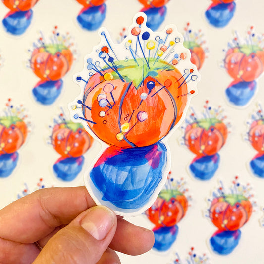Tomato Pin Cushion | 4" Sticker Decal | Waterproof Weatherproof | Sewing Seamstress