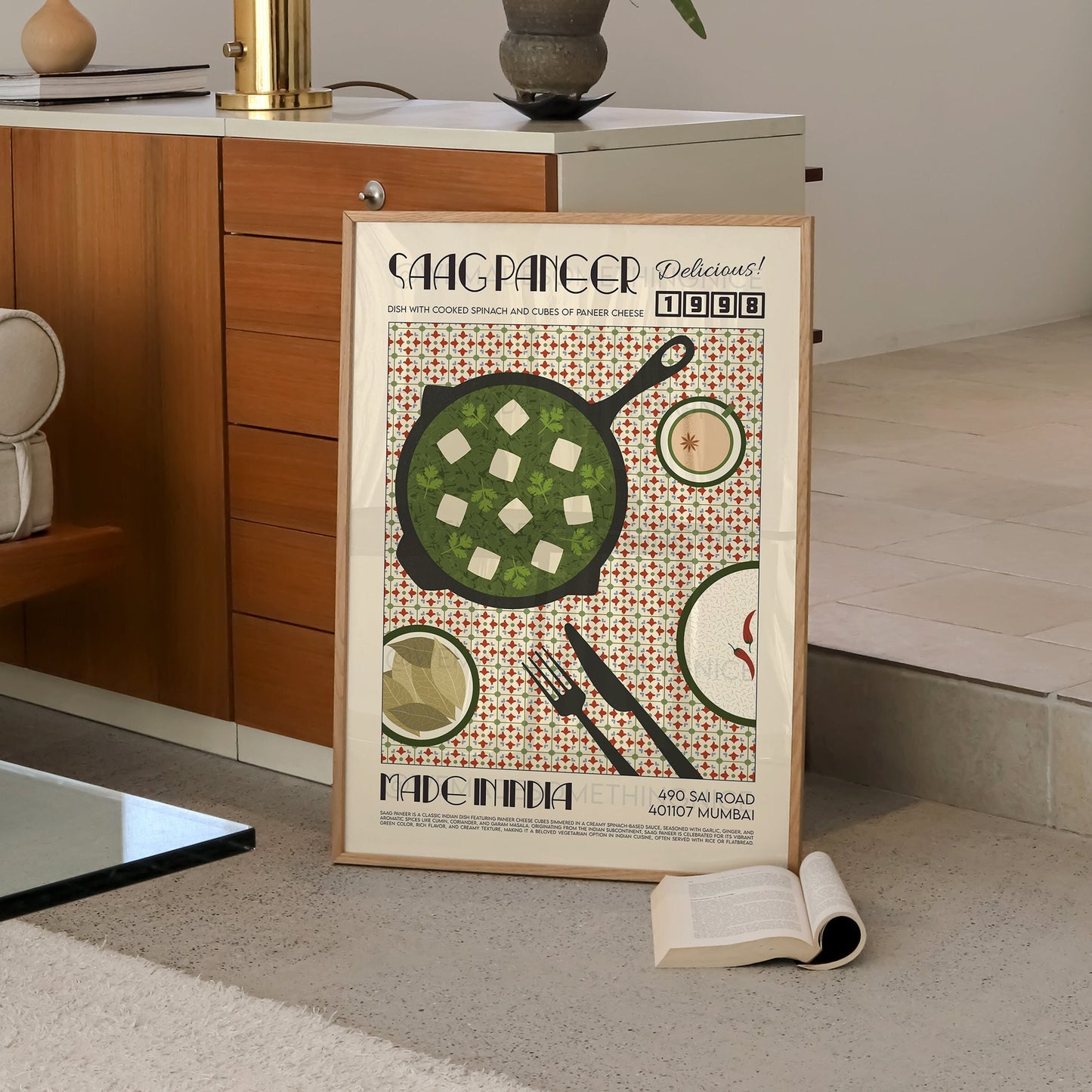 Saag Paneer Poster, Kitchen Poster, Food Print, Modern Kitchen Decor, Travel Poster, Exhibition Poster Retro Wall Art, India Print