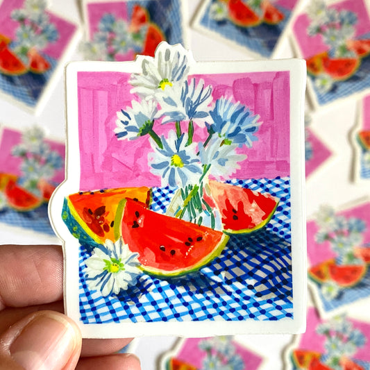Watermelon Picnic | 3" Vinyl Sticker Decal | Waterproof Weatherproof | Watermelon Daisies