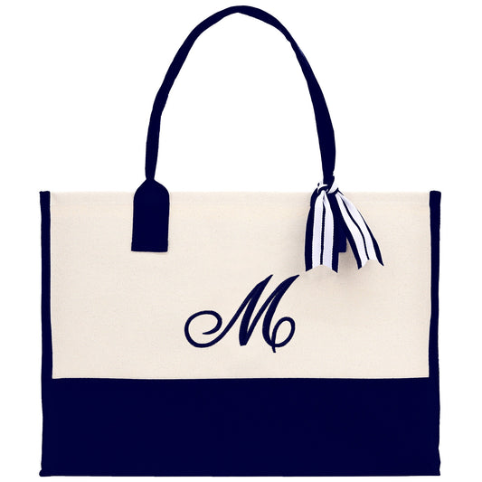 Monogram and Personalized Name Cotton Canvas Tote Bag Initial Tote Bag Letter Tote Bag Birthday Gift Bag Beach Bag Custom Monogrammed Bag