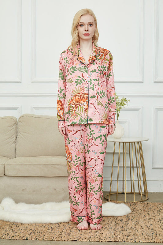 Luxurious Women's Pyjama Set Long Sleeve ,Bride and Bridesmaid Pajama , Gift For Her?Tigers Print?Could Be Wear Outside