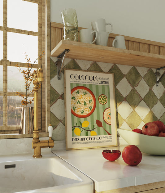 Cous Cous Print, Kitchen Print, Kitchen Poster, Kitchen Art, Kitchen Decor, Food Art, Hummus, Mediterranean Kitchen