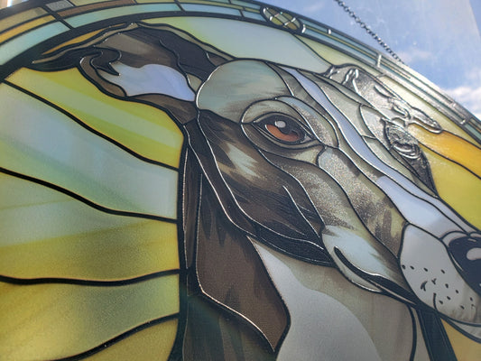 Grey Whippet: Stained Glass Style Window Hanging