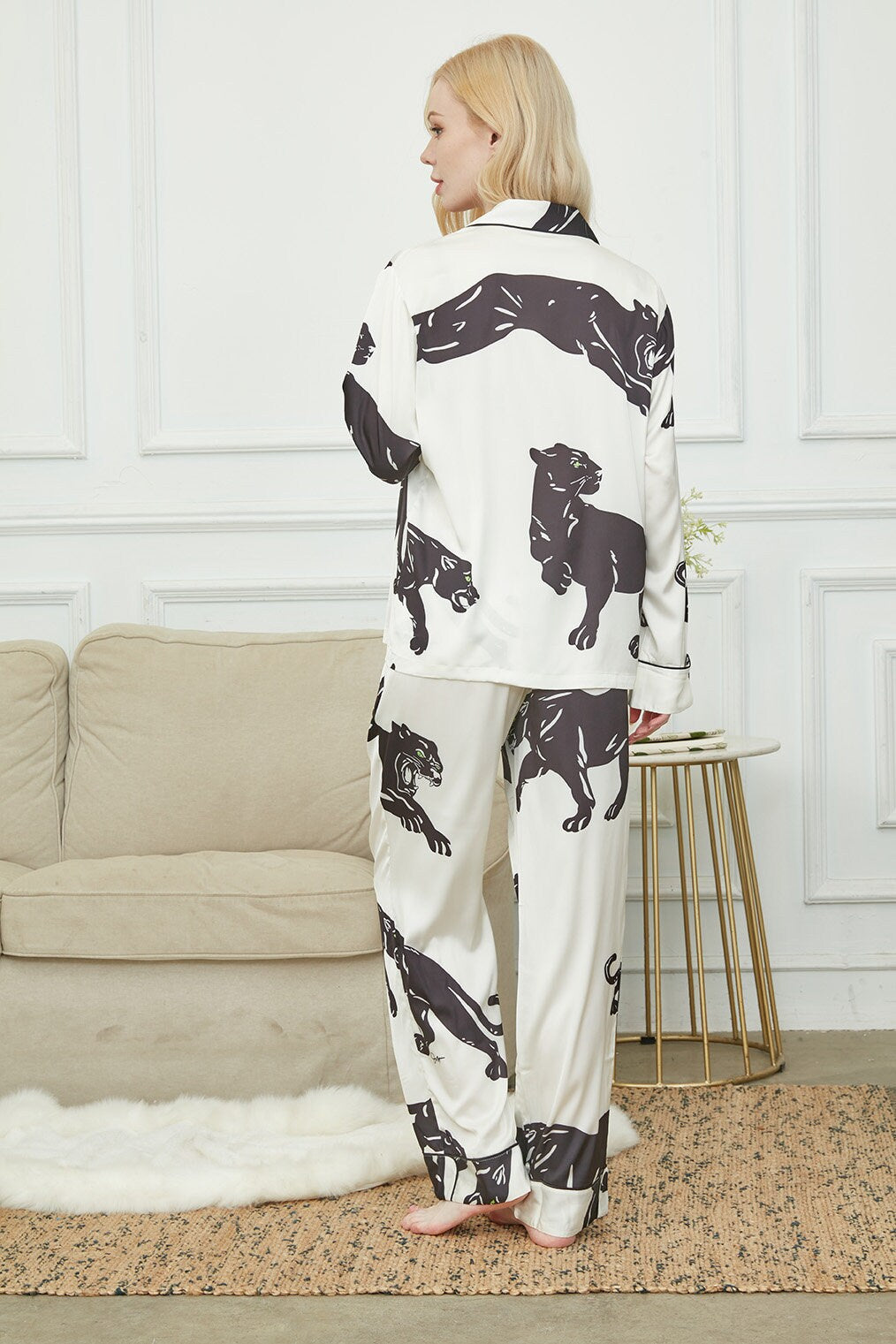 Satin Long Pyjama Set, Bride And Bridesmaids Pajama, Pajama Set For Women , Black Panther Print, Gift For Her,Could Be Wear Outside