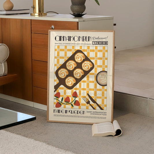 Retro Cinnamon Bun Poster, Kitchen Poster, Kitchen Print, Food Print, Modern Kitchen Decor, Retro Poster, Pop Art, Kitchen Art, Croissant