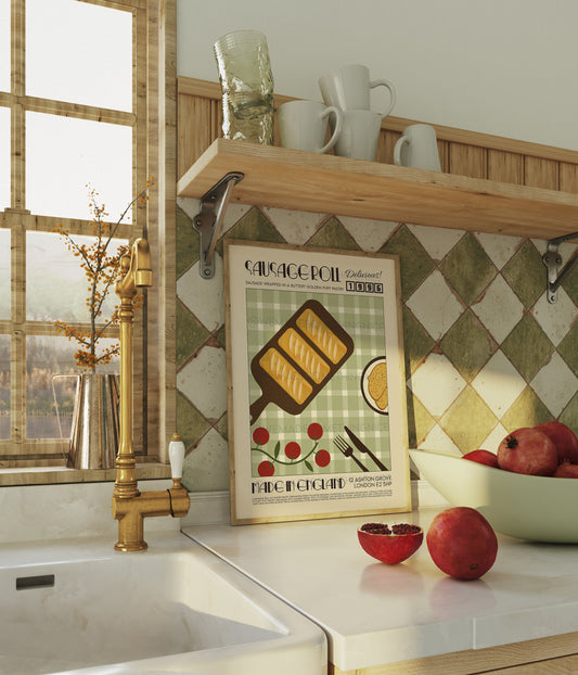 Sausage Roll Poster, Kitchen Poster, Kitchen Print, Modern Kitchen Decor. Chef Print, Bar Art, Exhibition Poster, Retro Wall Art