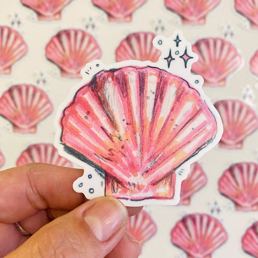 Pink Scallop Shell | Sticker Decal | Water-resistant | Pretty Sea Life Sticker