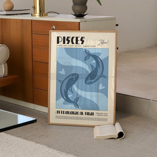 Pisces Poster, Horoscope Print, Astrological Wall Art, Illustration, Exhibition Poster, Zodiac Poster, Birthday Present Housewarming
