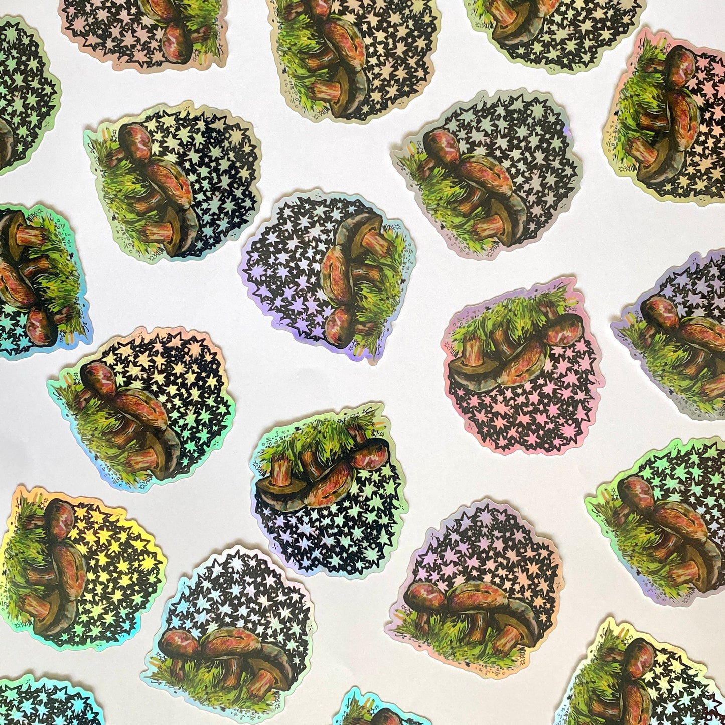 Starry Shrooms | 3" Holographic Sticker Decal | Waterproof Weatherproof | Mushrooms Mystic