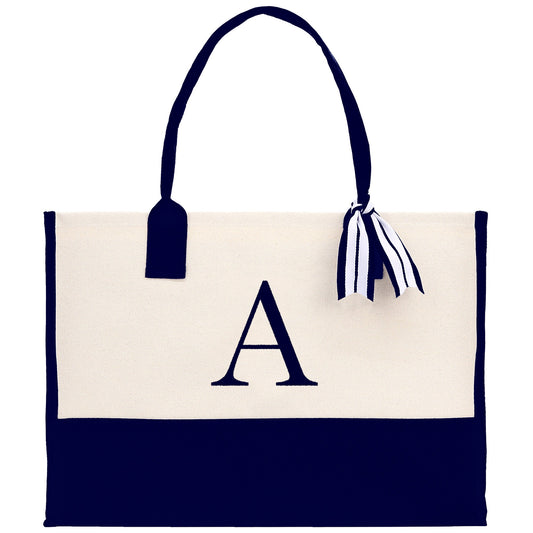 Monogram and Personalized Name Cotton Canvas Tote Bag Initial Tote Bag Letter Tote Bag Birthday Gift Bag Beach Bag Custom Monogrammed Bag