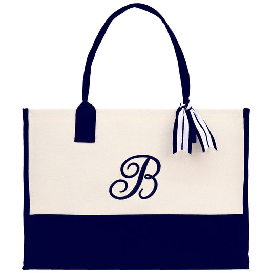 Monogram and Personalized Name Cotton Canvas Tote Bag Initial Tote Bag Letter Tote Bag Birthday Gift Bag Beach Bag Custom Monogrammed Bag