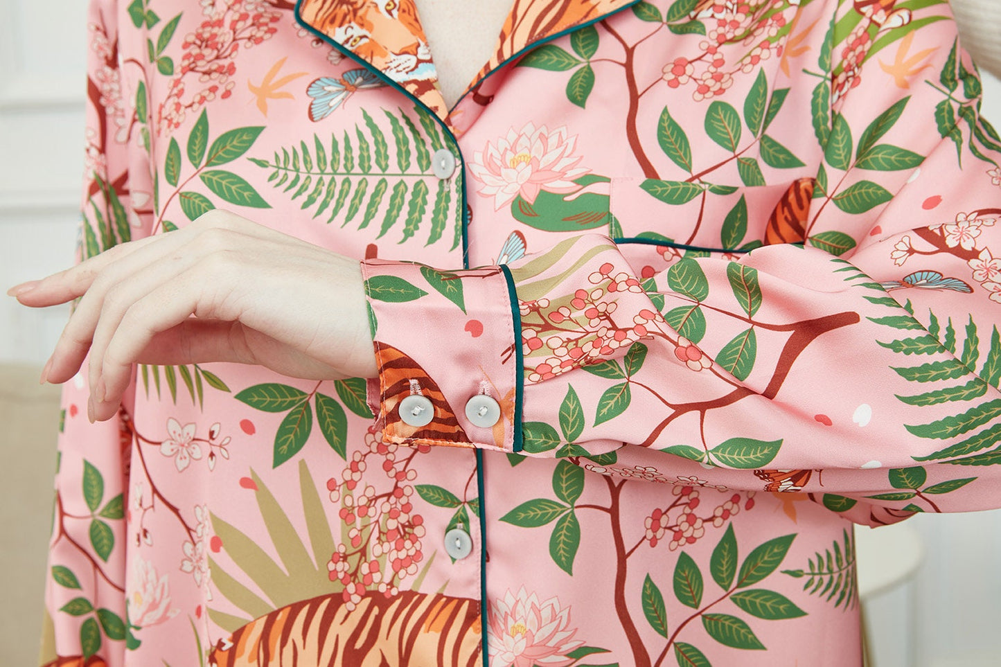Luxurious Women's Pyjama Set Long Sleeve ,Bride and Bridesmaid Pajama , Gift For Her?Tigers Print?Could Be Wear Outside