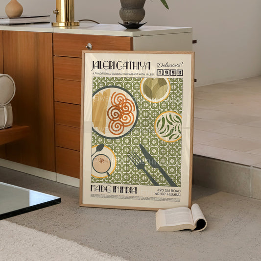 Jalebi Gathiya Poster, Food Print, Modern Kitchen Decor, Travel Poster, Kitchen Poster, Exhibition Poster Retro Wall Art, India Print
