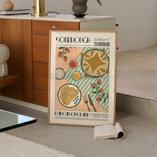 Sourdough Print, Kitchen Art, Kitchen Print, Food Poster, Modern Kitchen Decor, Retro Poster, Pop Art, Kitchen Art, Exhibition Poster