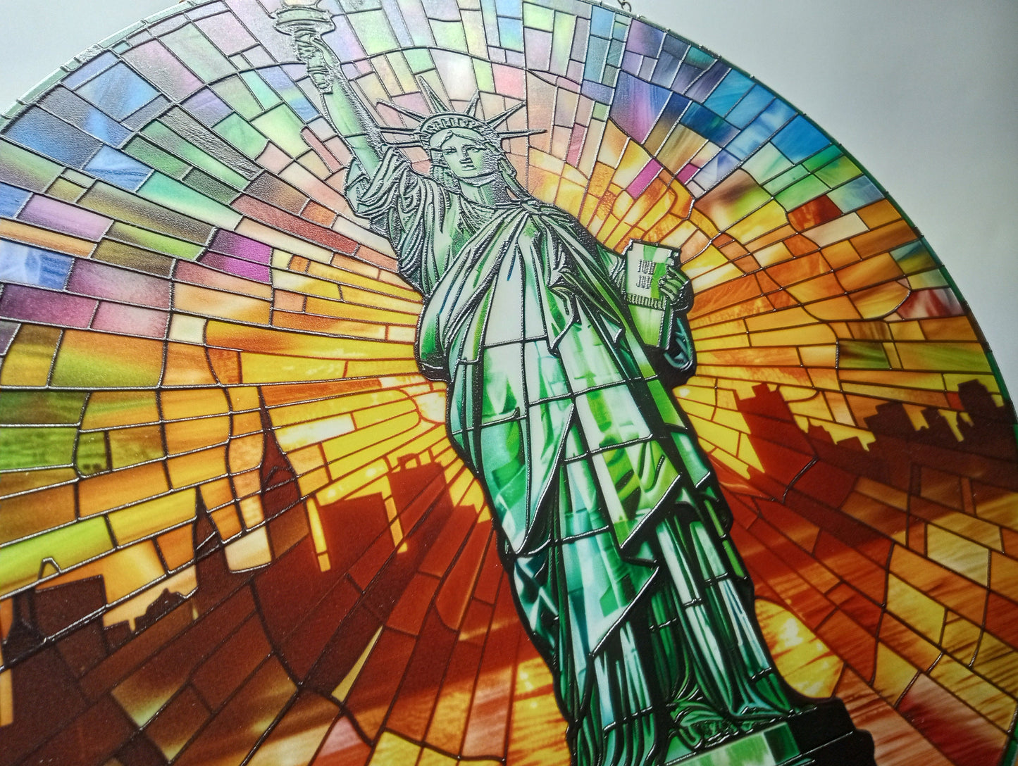 Statue of Liberty - New York, USA: Stained Glass Style Window Hanging Made With Real Glass