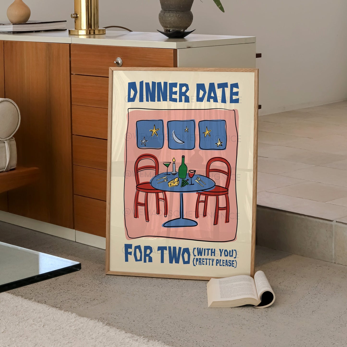 Dinner Date Poster, Trendy Wall Art, Apartment Decor, Retro Wall Art, Coquette Room Decor, Pink Wall Art, Y2K Room Decor, Pink Bow Print