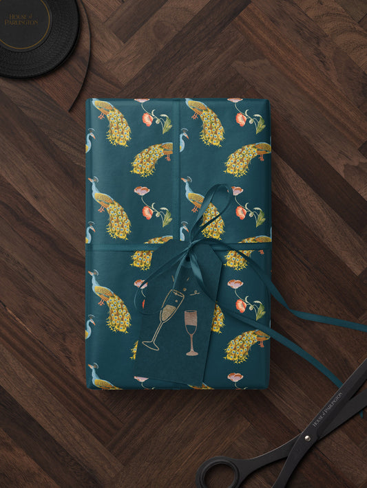 Peacock Gift Wrap Print Peacock Wrapping Paper Wedding Gift Wrap Roll Elegant Gift Wrap Romantic Gift for Her Peacock Feather Pattern