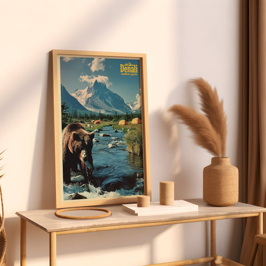 Vintage Backpacking Catalogue Poster, Retro Banff National Park Magazine Cover, Outdoor Camping Poster, Hiking Magazine Art, Grizzly Bear