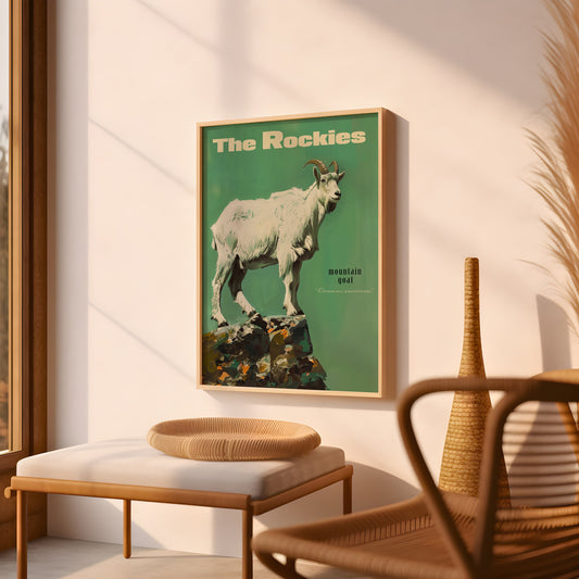 Vintage Mountain Goat Print, Retro Outdoors Poster, Travel Poster, Cabin Cottage Wall Art, Outdoor Sports, Dad For him Gift, Rocky Mountains