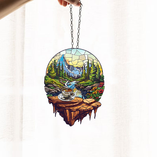 Mountain window decor, Colorado ornament, Acrylic window hangings, Travel artwork, gift for mom, house decor, Flower suncatcher, sunset