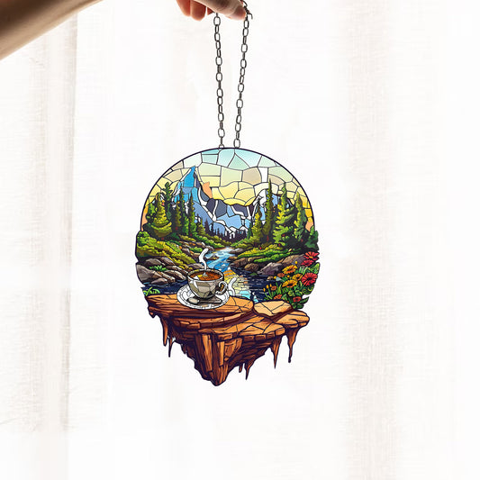 Mountain window decor, Colorado ornament, Acrylic window hangings, Travel artwork, gift for mom, house decor, Flower suncatcher, sunset