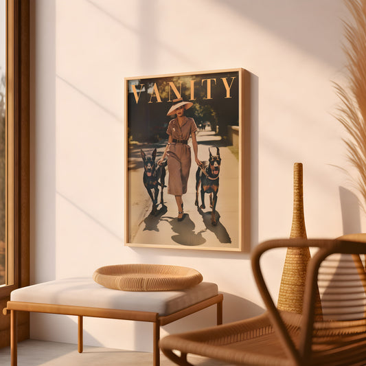 Vintage Vogue Styled Magazine Poster, Fashion Art, Beauty Catalogue Poster, Fashion Magazine Wall Art Print, Vogue Art Print, Dog Walking