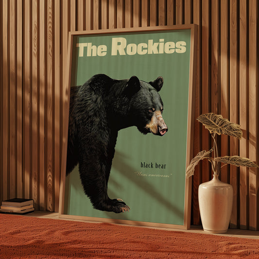 Vintage Black Bear Print Retro Hunting Poster Outdoors Poster Travel Poster Cabin Cottage Wall Art Rocky Mountains Sports Dad For him Gift