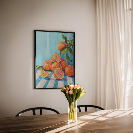 Orange Citrus Fruit Kitchen Print, Mediterranean Poster, Kitchen Wall Art, Farmhouse Country Aesthetic Print, Vintage Retro Fruit Wall Decor